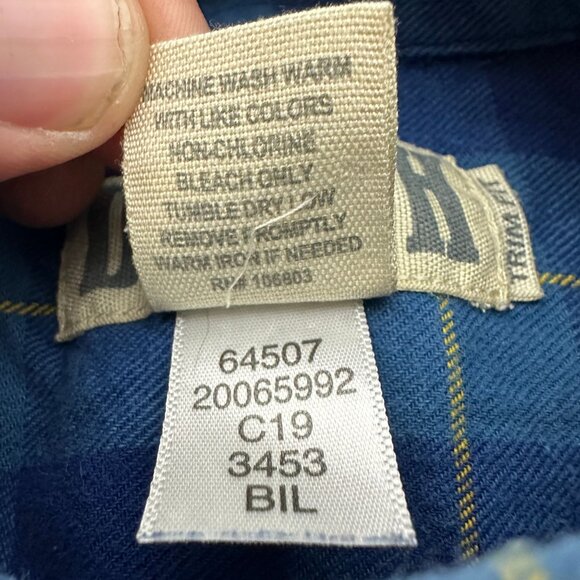 Duluth Trading Co Mens Blue Plaid Flannel Shirt Size Large Trim Fit Long Sleeve - Picture 4 of 4